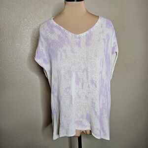 Wooden Ships S/M Tie Dye Knit Sweater Top Women V Neck purple white